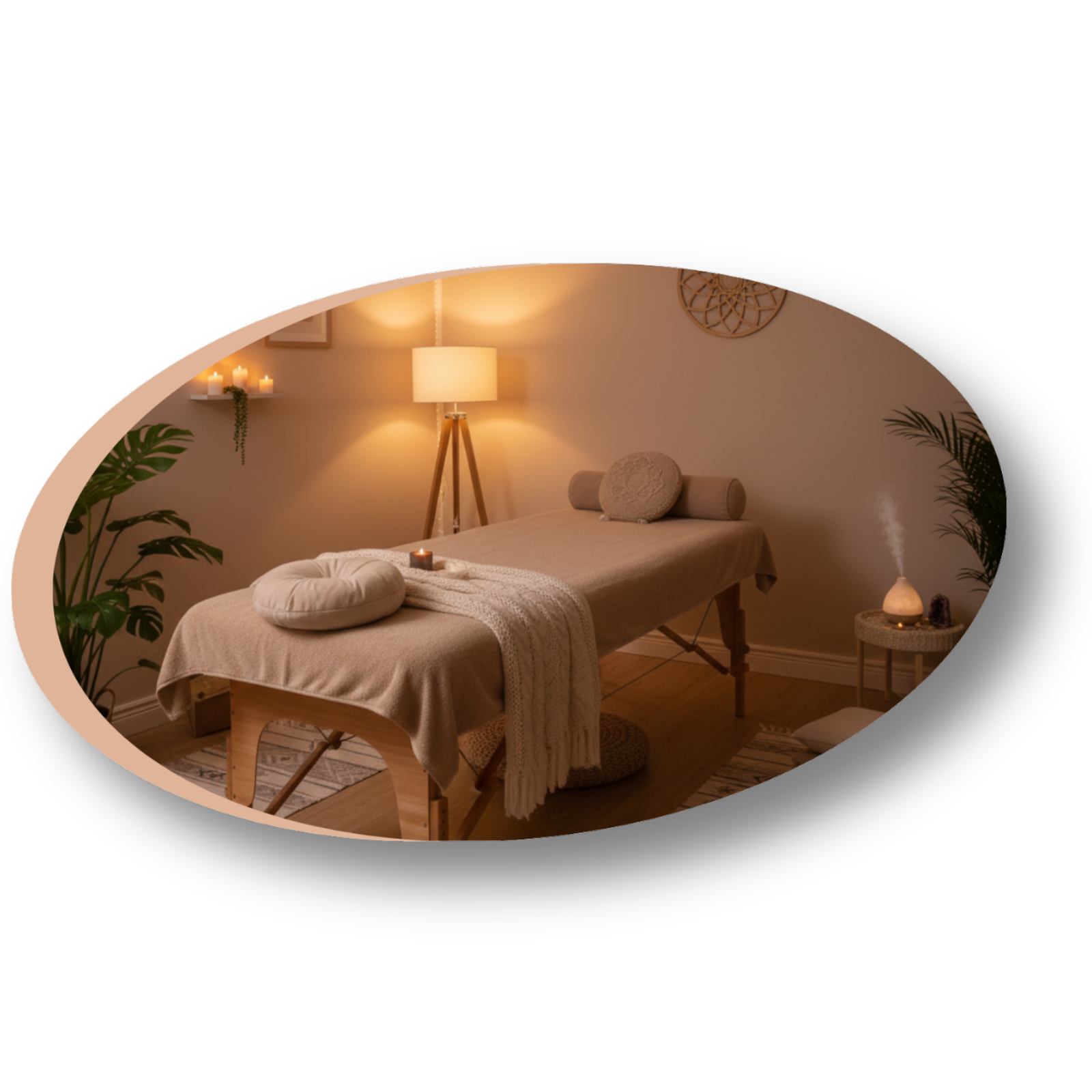 Photo de la salle de soin énergétique de Solune Harmonie à Magnières (54) : un lieu serein pour le rééquilibrage.