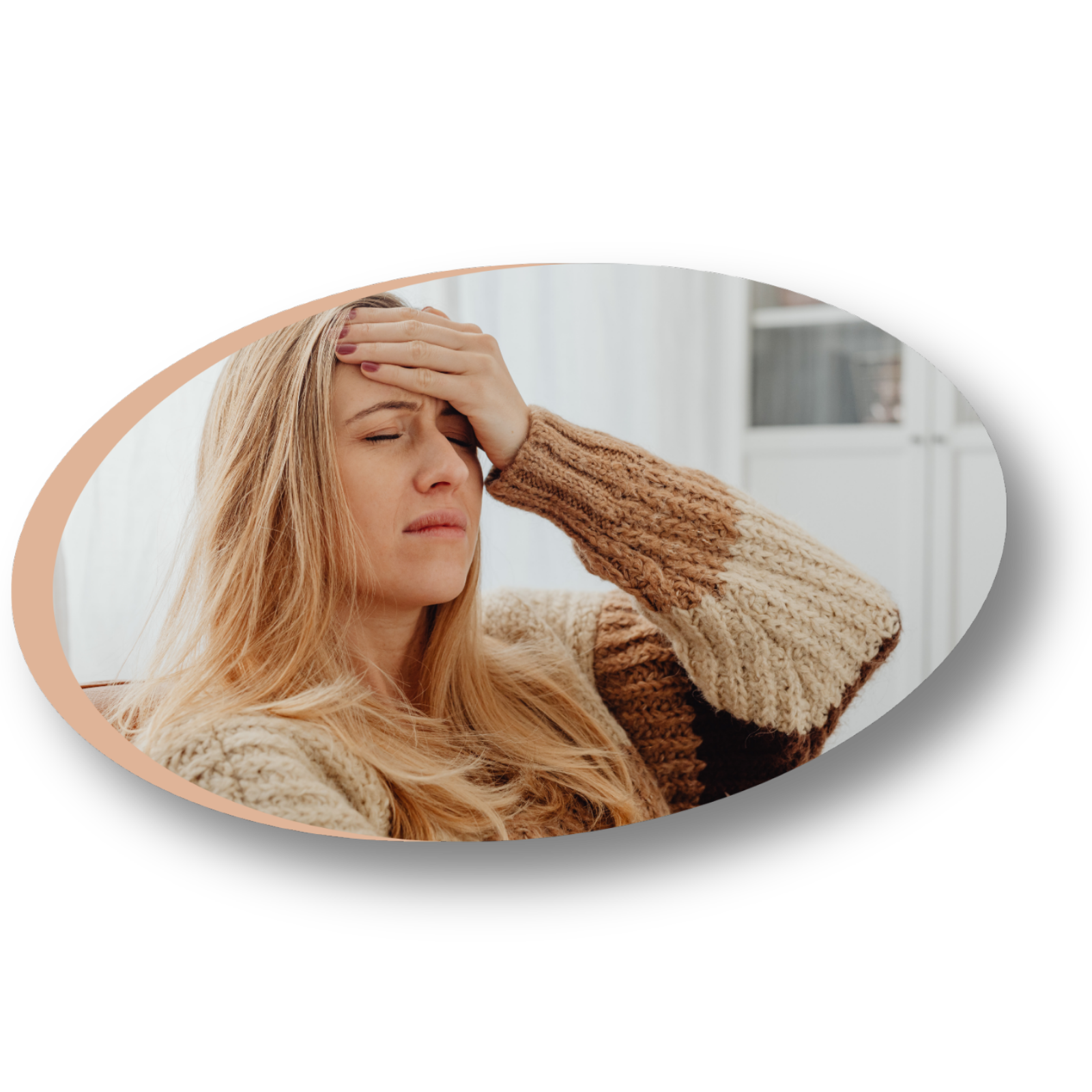 Femme souffrant d'une migraine, signal d'une circulation d'énergie entravée ou d'un blocage énergétique.